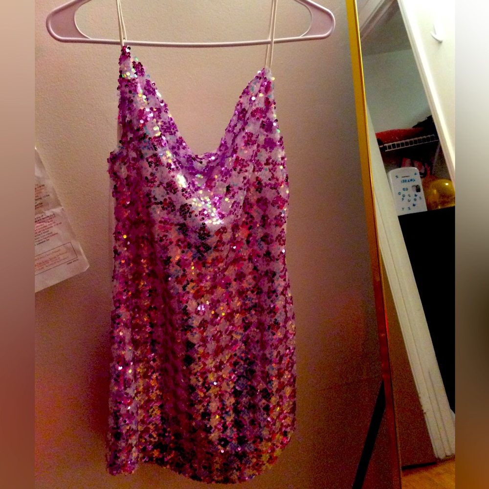 NEW Pink sequin dress for parties and artistic shows size small and short